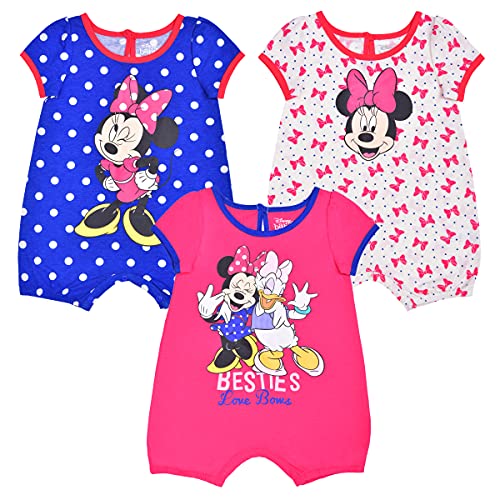 Disney Minnie Mouse Girls’ 3 Pack Rompers for Newborn and Infants – Pink/Blue/White