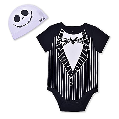 Disney Nightmare Before Christmas Boys Short Sleeve Bodysuit with Cap Set for Baby and Infant – Black/White