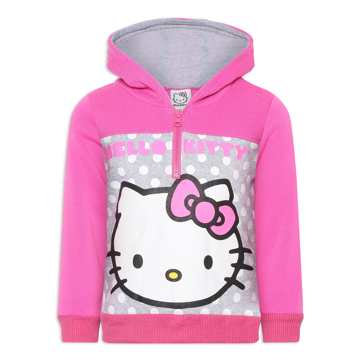 Hello Kitty Sanrio Girls Half Zip Up Hoodie for Toddlers, Little and Big Girls - Red or Pink