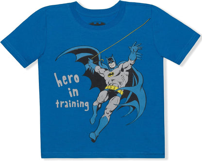 BATMAN DC Comics Boys Hooded T-Shirt, T-Shirt and Short Set for Toddler and Little Kids ? Blue/Black/Grey