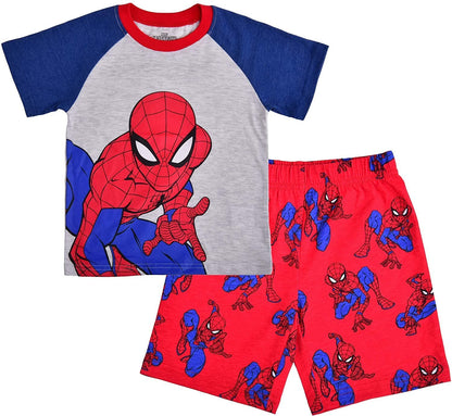 Marvel Avengers Boys T-Shirt and Short Set for Toddler and Little Kids - Blue/Grey or Red/Grey