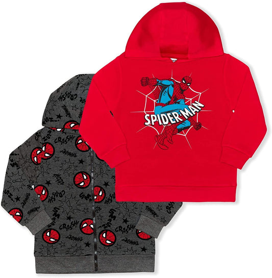 Marvel Spiderman Boys Hooded Sweatshirt 2 Pack for Toddler and Little Kids – Red/ Black