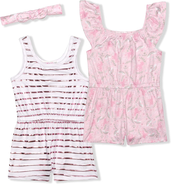 Young Hearts Girls? Sleeveless Romper and Headband Pack for Infant? Pink/White