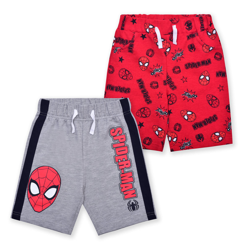 Marvel Spiderman Boys’ 2 Pack Shorts for Toddler and Little Kids – Red/Grey