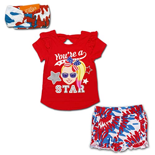 Nickelodeon Jojo Siwa Girls’ Short Sleeve T-Shirt, Shorts and Headband Set for Toddler and Little Kids