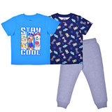 Nickelodeon Paw Patrol Boy's 3-Piece Stay Cool T-Shirt and Jogger Pant Set, Blue/Grey