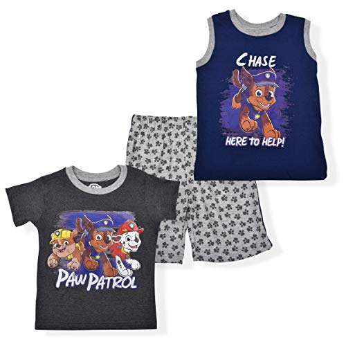 Nickelodeon Paw Patrol Boys 3 Piece T-Shirt, Tank Top and Short Set for Toddlers – Blue/Navy