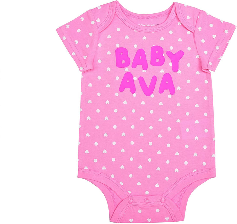 Young Hearts Girl's Name Printed Short Sleeve Polka Dot Creeper - Pink,