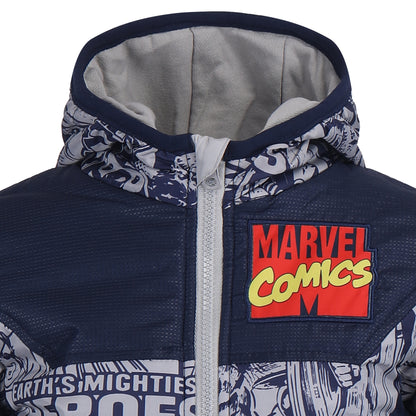 Marvel Avengers Boys Zip Up Hooded Puffer Jacket Winter Coat for Little Kids – Navy/White