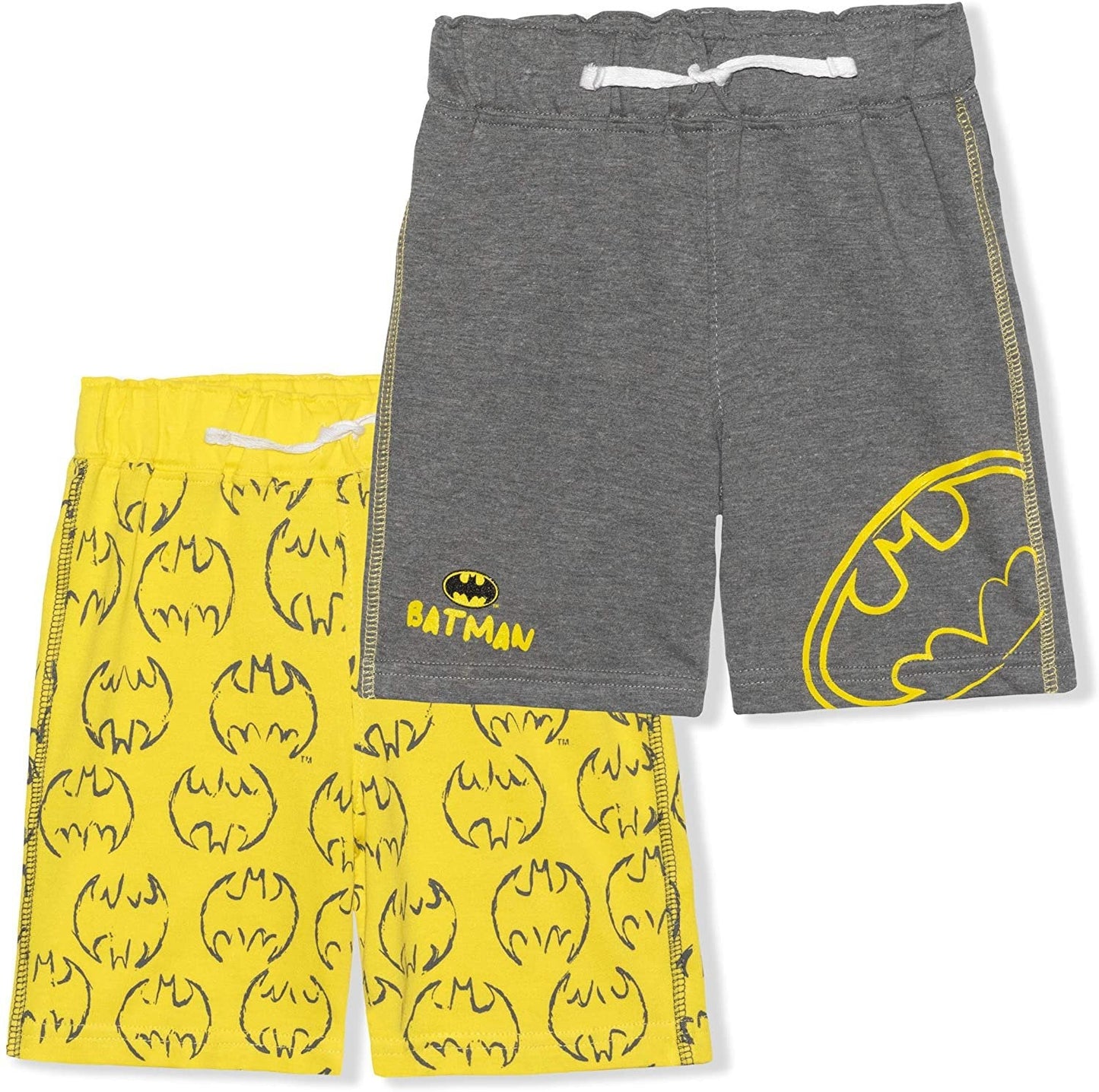 DC Comics Batman Boys 2 Pack Shorts with Drawstring for Toddlers and Little Kids – Yellow/Grey