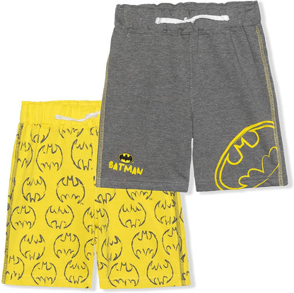 DC Comics Batman Boys 2 Pack Shorts with Drawstring for Toddlers and Little Kids – Yellow/Grey