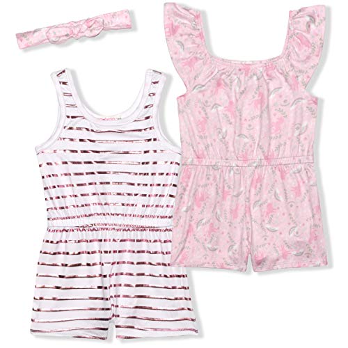 Young Hearts Girls’ Sleeveless Romper and Headband Pack for Infant– Pink/White