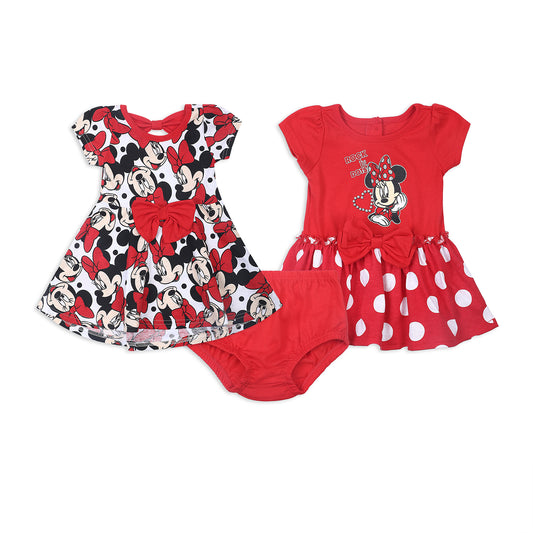 Disney Minnie Mouse Girls 2 Pack Dresses with a Bow for Toddler and Little Kids - Red