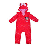 Disney Minnie Mouse Girls’ Coverall Hooded Bodysuit for Newborn and Infant – Red