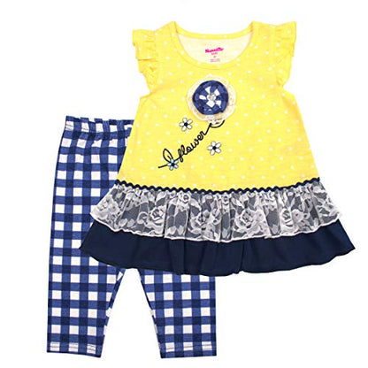 Nanette Girls 2-Piece Leggings and Shirt Set with Wide Variety of Flowers, Butterfly, and Animals Yellow