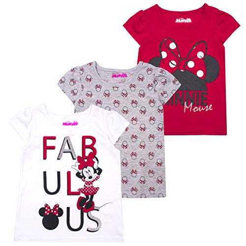 Disney Minnie Mouse Girls 3-Pack T-Shirts for Toddler, Little and Big Girls - Red/Grey/White