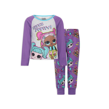 L.O.L Surprise! Girls’ Long Sleeve T-Shirt and Jogger Set for Little and Big Kids – Purple/Grey