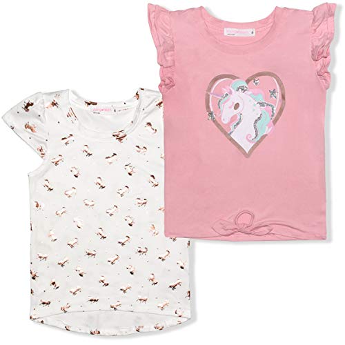 Young Hearts Girls’ 2 Pack T-Shirts for Toddler, Little and Big Kids – Pink/White or Pink