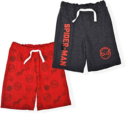 Marvel Avengers Spiderman Boys’ Shorts with Drawstring 2 Pack for Toddler and Little Kids – Grey/Red/Blue