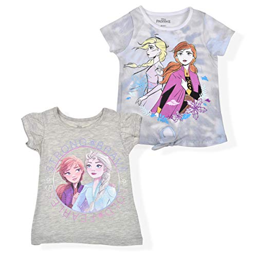 Disney Frozen Girls’ Elsa and Anna 2 Pack T-Shirt for Little Kids – Purple/Beige