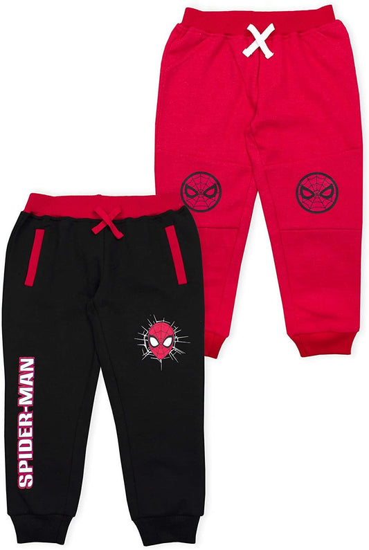 Marvel Spiderman or Black Panther Boys 2 Pack Joggers with Drawstring for Toddler and Little Boys - Red/Black or Grey