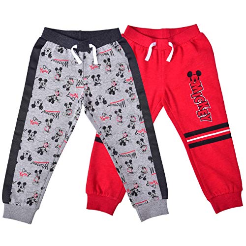 Disney Mickey Mouse Boys’ 2 Pack Jogger for Toddler and Little Kids – Red/Grey