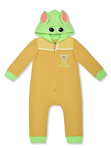 Star Wars Boys’ Darth Vader or Baby Yoda Hooded Zip Up Long Sleeve Romper for Newborn and Infant – Black or Yellow