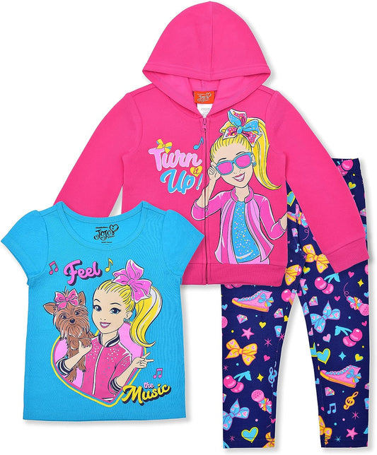 Nickelodeon Jojo Siwa Girls? T-Shirt, Zip Up Hoodie and Legging Set for Toddler and Little Kids ? Pink/Blue/Navy