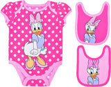 Disney Baby Girls' Minnie, Daisy Duck, or Cinderella 2 Bibs and Bodysuit Pack, Pink