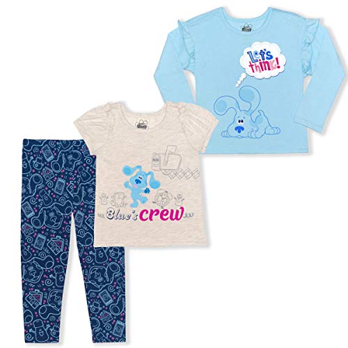 Nickelodeon Blue’s Clues Girls’ 3 Piece Long Sleeve T-Shirt, Short Sleeve T-Shirt and Leggings Set for Toddlers