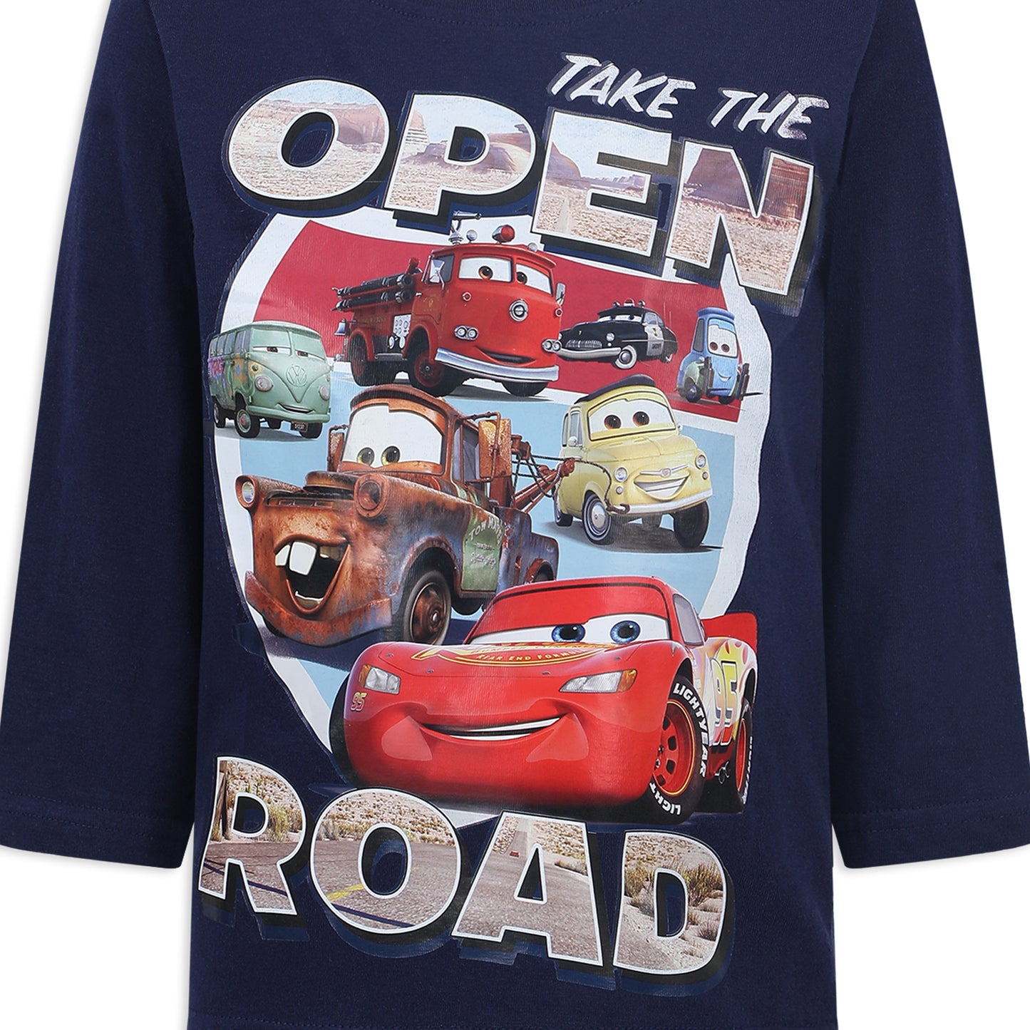 Disney Cars Lightning McQueen, Mate, Guido, Luigi, Filmore, Sally and Red Boy’s Long Sleeve T-Shirt for Toddler – Navy