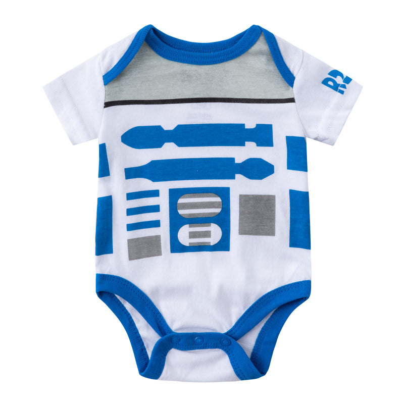 Star Wars Boys’ Darth Vader or R2D2 Bodysuit and Jogger with Drawstring Set for Newborn and Infant – Black/White