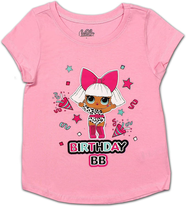 LOL Surprise Tshirt for Girls Birthday Blouse - Little Kid Short Sleeve - Pink - Sizes 4-12