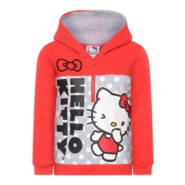 Hello Kitty Sanrio Girls Half Zip Up Hoodie for Toddlers, Little and Big Girls - Red or Pink