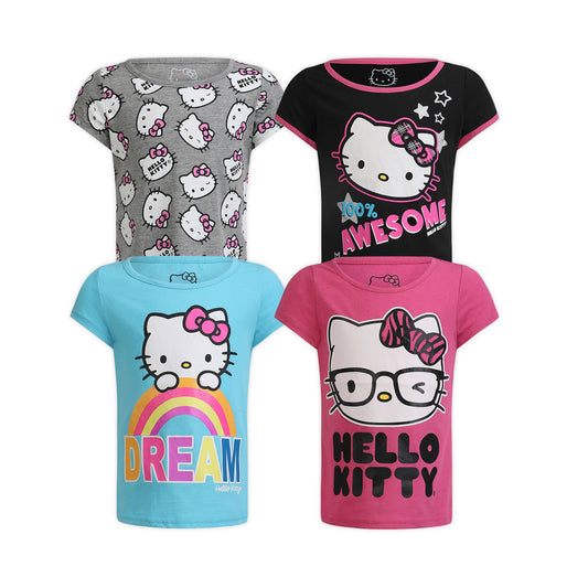 Hello Kitty Girls’ 4 Pack T-Shirt for Toddler, Little and Big Kids – Pink/Blue/Grey/Black