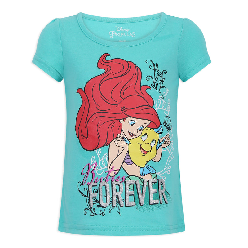 Disney Princess Girls 3 Pack Short Sleeve T-Shirts for Toddlers and Little Girls