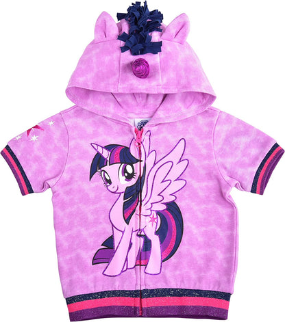 My Little Pony Twilight Sparkle Girls Short Sleeve Zip Up Hoodie for Toddler and Little Kids – Purple