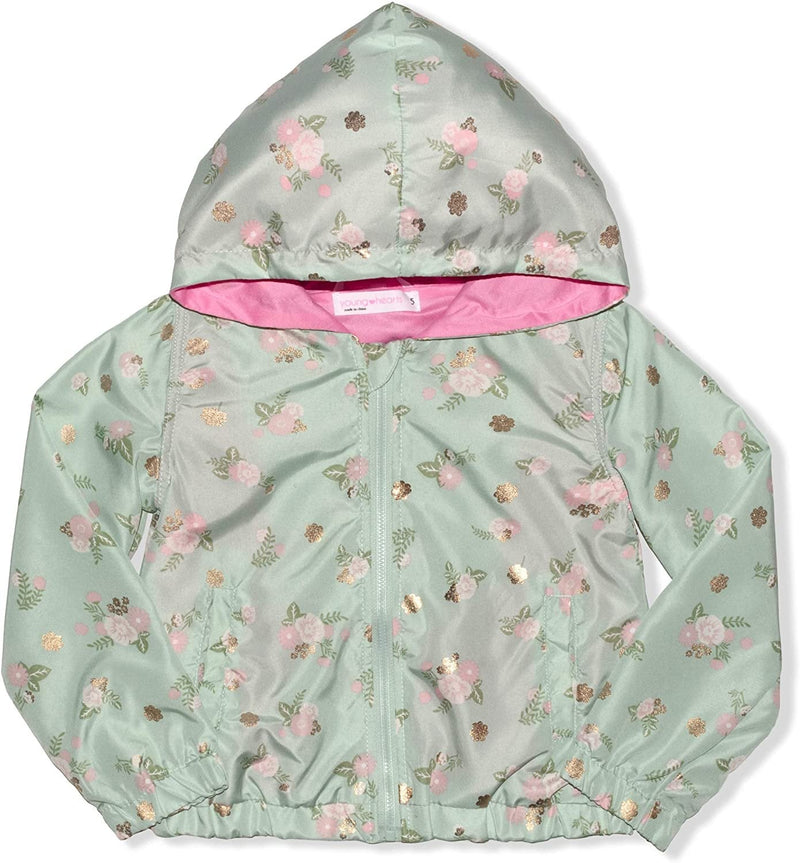 Young Hearts Girls’ Zip Up Windbreaker Jacket for Little Kids – Pink or Green