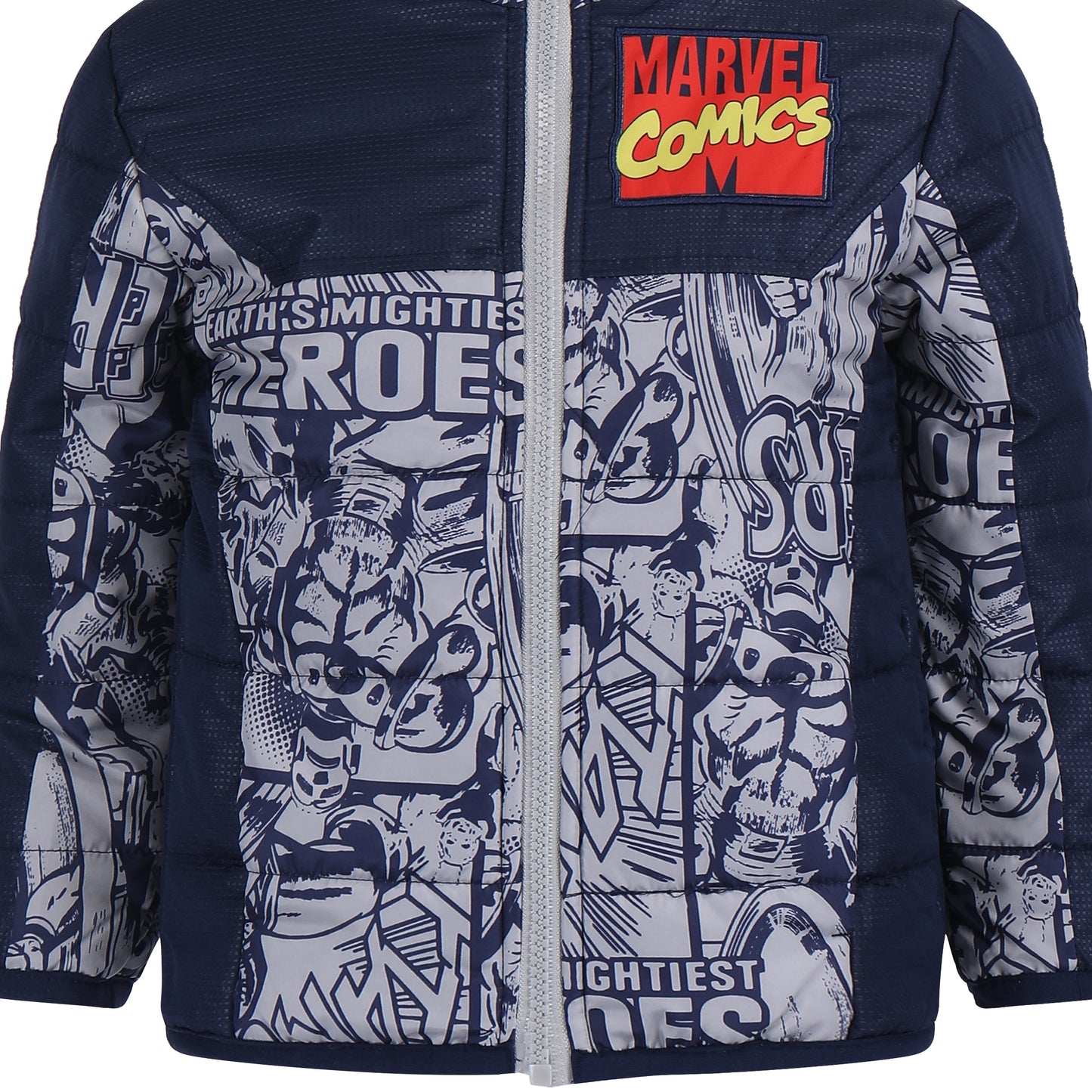 Marvel Avengers Boys Zip Up Hooded Puffer Jacket Winter Coat for Little Kids – Navy/White