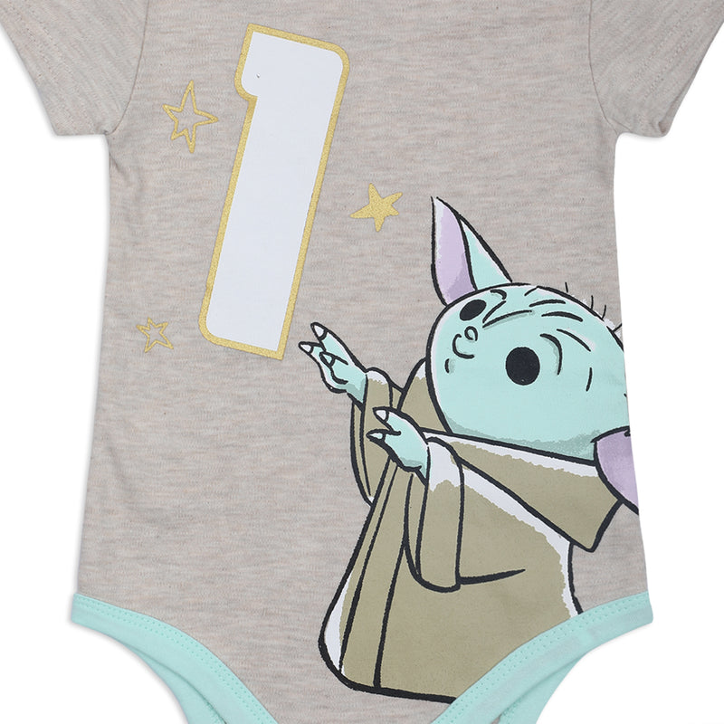 Star Wars Baby Yoda Girls’ Birthday Short Sleeve Bodysuit for Infant – Grey