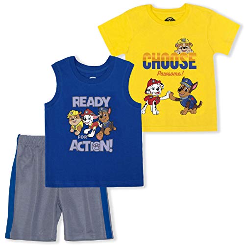 Nickelodeon Paw Patrol Boys 3 Piece T-Shirt, Tank Top and Short Set for Toddlers – Blue/Navy