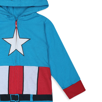 Marvel Hulk, Captain America, Iron Man or Spiderman Boys Zip Up Hooded Bodysuit for Infant and Toddler