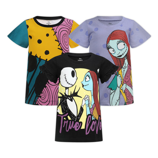 Disney Nightmare Before Christmas Girls’ T-Shirt 3 Pack for Toddler and Big Kids – Black/Lilac/Multicolor