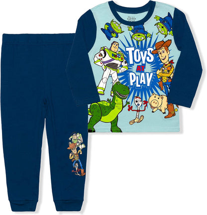 Disney Toy Story Boys’ Buzz Lightyear, Woody and Aliens Long Sleeve Shirt and Jogger for Toddler and Little Boys