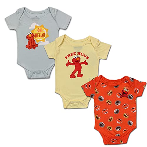 Baby Boy Sesame Street Elmo 3 Pack Short Sleeve Baby Bodysuit – White/Grey/Red