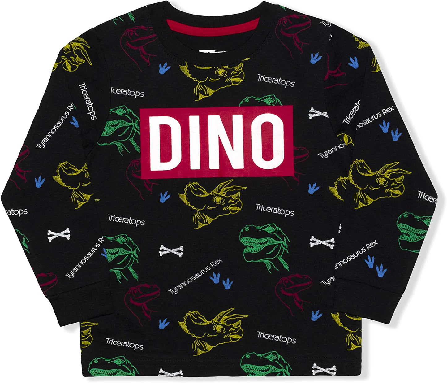 10THREADS Boys’ Dinosaur Long Sleeve Shirt for Toddler and Little Kids – Black or Grey or White