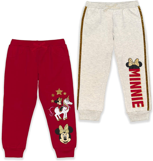 Disney Minnie Mouse Girls' 2 Pack Jogger Pants for Toddler and Little Kids – Red/Grey