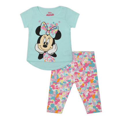 Disney Minnie Mouse Girls’ T-Shirt and Legging Set for Infant, Toddler and Little Kids – Blue/Multicolor