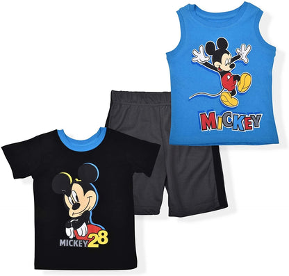 Disney Mickey and Friends Boy’s T-Shirt, Tank Top and Shorts Outfit for Infant, Toddler and Little Kids – Yellow/Grey