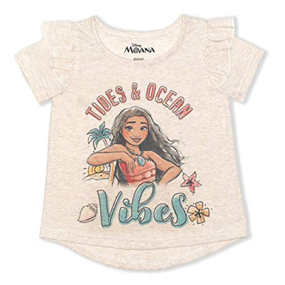 Disney Moana Girl's Tides and Ocean Vibes Pullover Summer Blouse Tee Shirt, Beige